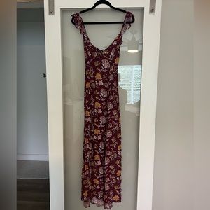 Maroon floral maxi dress with flutter sleeves